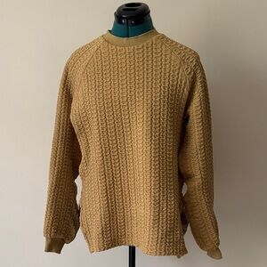 Wray | 100% Pima Cotton Crewneck Cable Pullover Sweatshirt in Yellow | Size S